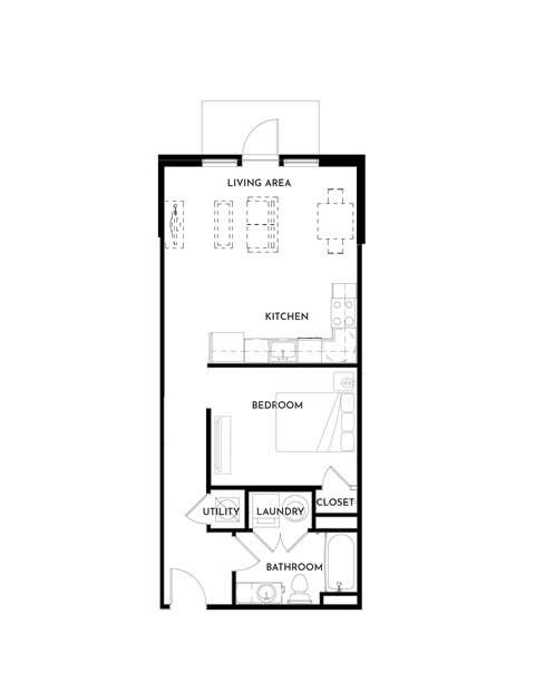 Floor plan for studio, 1 bath, 626 sqft